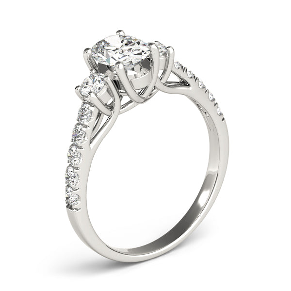 Lustrous Three-Stone Oval Diamond Engagement Ring — 9K/18K Gold & Platinum