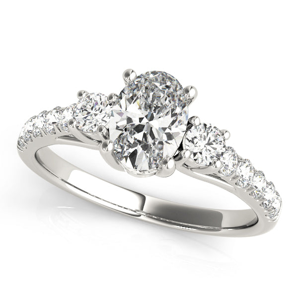 Lustrous Three-Stone Oval Diamond Engagement Ring — 9K/18K Gold & Platinum