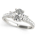 Lustrous Three-Stone Oval Diamond Engagement Ring — 9K/18K Gold & Platinum
