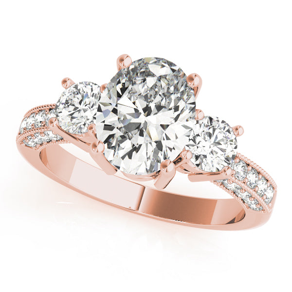 Crowned Three-Stone Oval Diamond Engagement Ring — 9K/18K Gold & Platinum