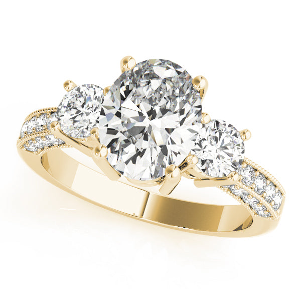 Crowned Three-Stone Oval Diamond Engagement Ring — 9K/18K Gold & Platinum