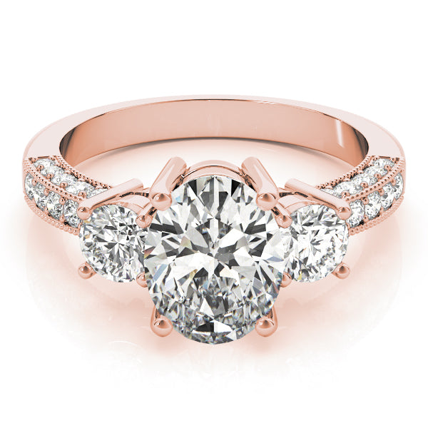 Crowned Three-Stone Oval Diamond Engagement Ring — 9K/18K Gold & Platinum