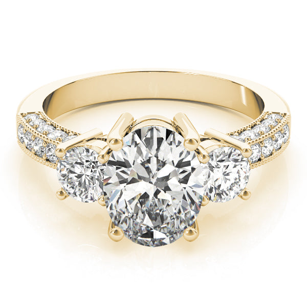 Crowned Three-Stone Oval Diamond Engagement Ring — 9K/18K Gold & Platinum