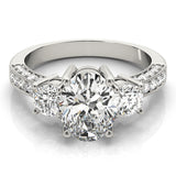 Crowned Three-Stone Oval Diamond Engagement Ring — 9K/18K Gold & Platinum