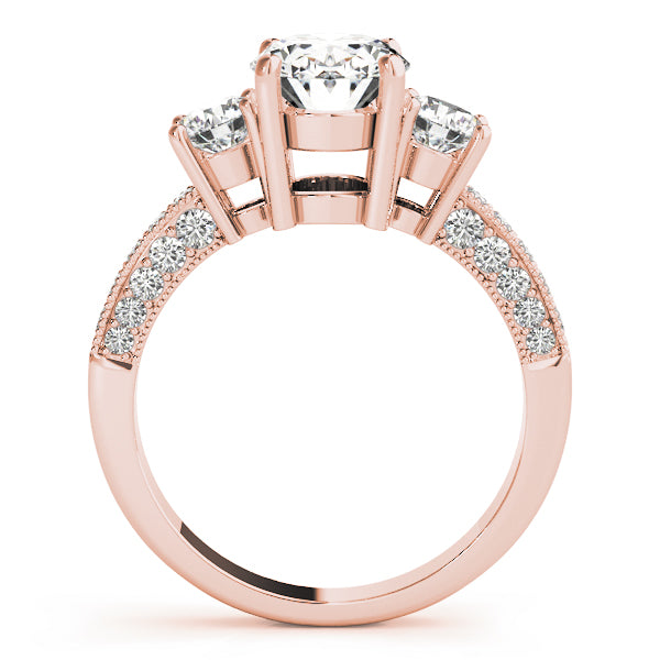 Crowned Three-Stone Oval Diamond Engagement Ring — 9K/18K Gold & Platinum