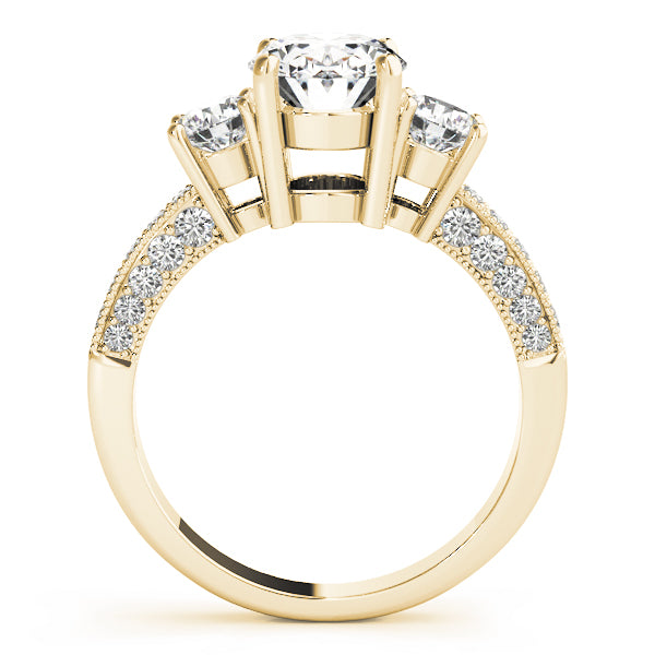 Crowned Three-Stone Oval Diamond Engagement Ring — 9K/18K Gold & Platinum