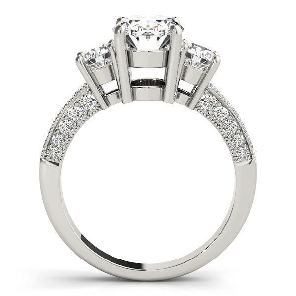 Crowned Three-Stone Oval Diamond Engagement Ring — 9K/18K Gold & Platinum