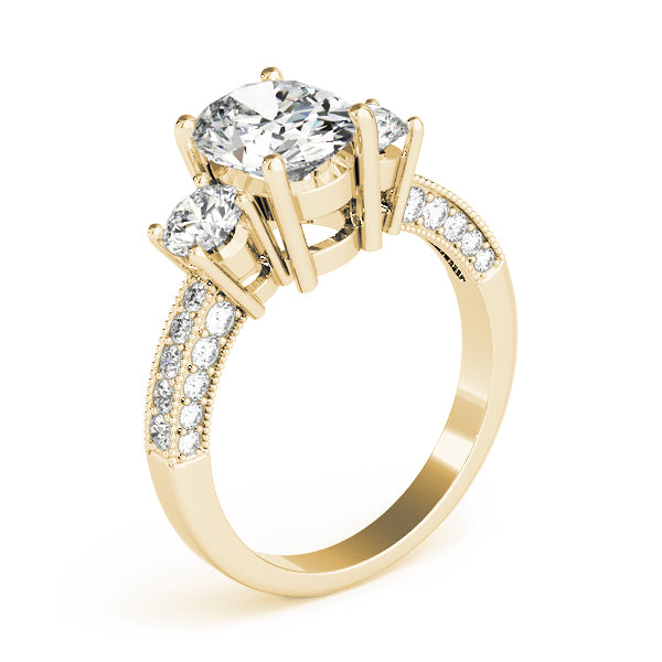 Crowned Three-Stone Oval Diamond Engagement Ring — 9K/18K Gold & Platinum