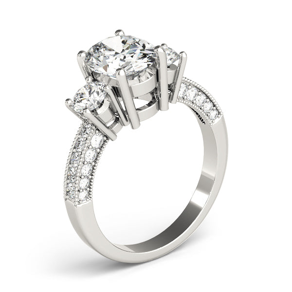 Crowned Three-Stone Oval Diamond Engagement Ring — 9K/18K Gold & Platinum