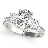 Crowned Three-Stone Oval Diamond Engagement Ring — 9K/18K Gold & Platinum