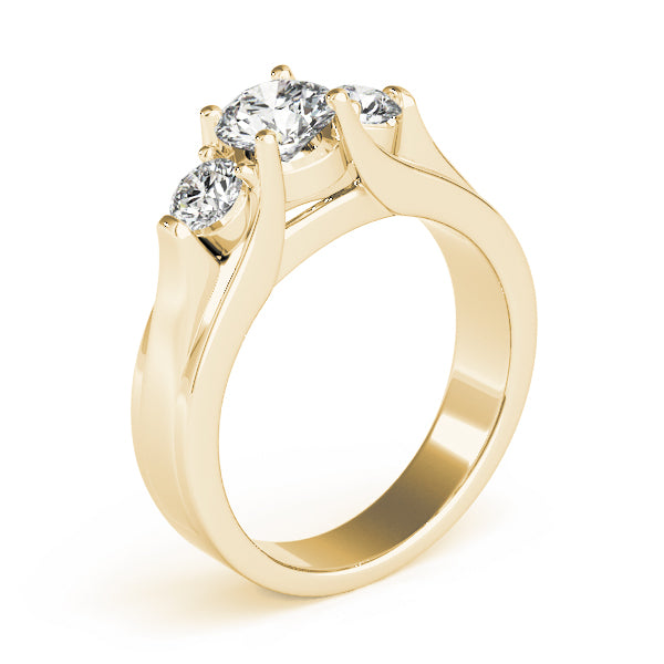 Pristine Three-Stone Round Diamond Engagement Ring — 9K/18K Gold & Platinum