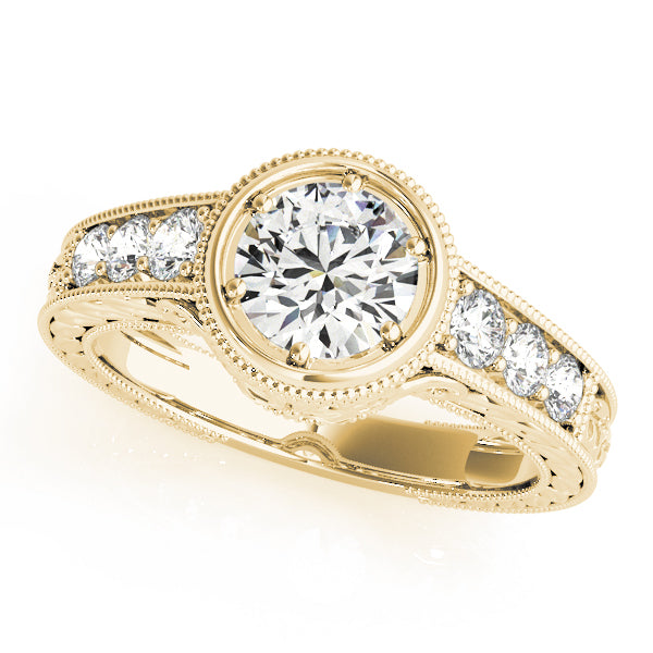 Resplendent Antique Round Diamond Engagement Ring — 9K/18K Gold & Platinum