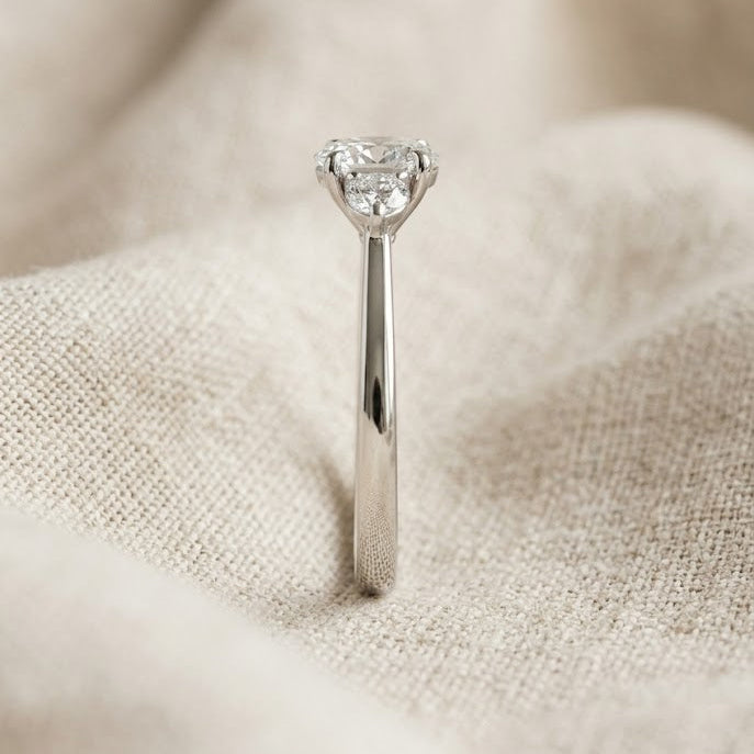Three Stone Engagement Ring 0.50ct Oval Lab Diamond in 925 Silver | FineDiam