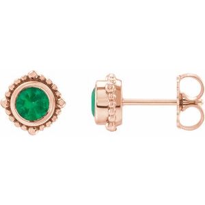 Emerald Round Halo Stud Earrings in Gold and Platinum