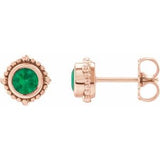 Emerald Round Halo Stud Earrings in Gold and Platinum