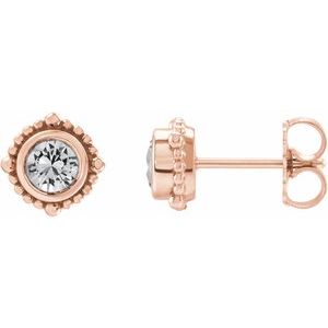White Sapphire Round Halo Stud Earrings in Gold and Platinum