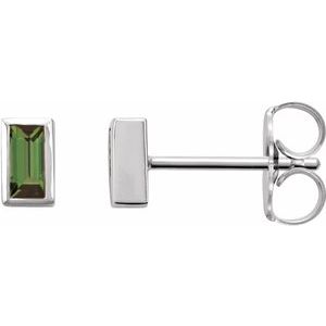 Green Tourmaline Baguette Bezel-Set Stud Earrings in Gold and Platinum