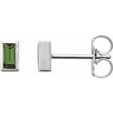 Green Tourmaline Baguette Bezel-Set Stud Earrings in Gold and Platinum