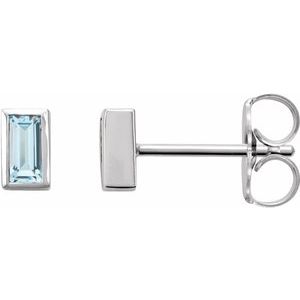 Sky Blue Topaz Baguette Bezel-Set Stud Earrings in Gold and Platinum