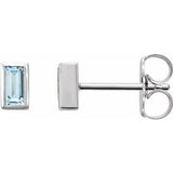 Sky Blue Topaz Baguette Bezel-Set Stud Earrings in Gold and Platinum