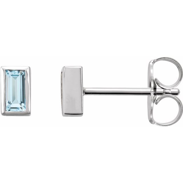 Sky Blue Topaz Baguette Bezel-Set Stud Earrings in Gold and Platinum