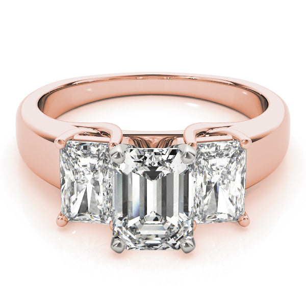 Regal Three-Stone Oval Diamond Engagement Ring — 9K/18K Gold & Platinum