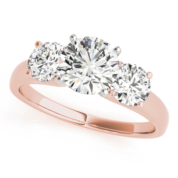Crowned Three-Stone Round Diamond Engagement Ring — 9K/18K Gold & Platinum