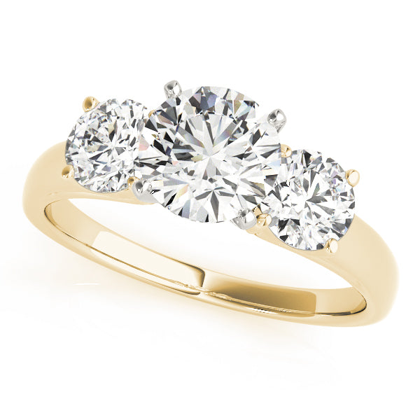 Crowned Three-Stone Round Diamond Engagement Ring — 9K/18K Gold & Platinum