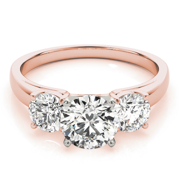 Crowned Three-Stone Round Diamond Engagement Ring — 9K/18K Gold & Platinum