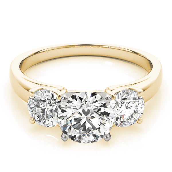 Crowned Three-Stone Round Diamond Engagement Ring — 9K/18K Gold & Platinum