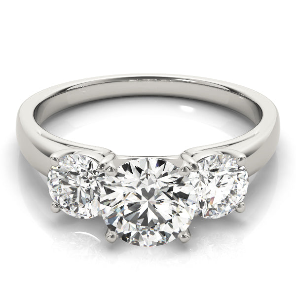 Crowned Three-Stone Round Diamond Engagement Ring — 9K/18K Gold & Platinum