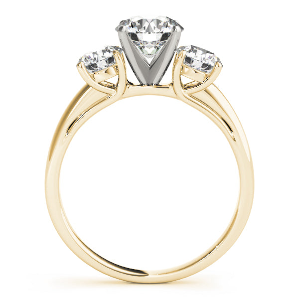 Crowned Three-Stone Round Diamond Engagement Ring — 9K/18K Gold & Platinum