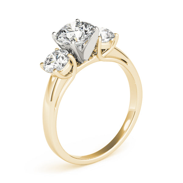 Crowned Three-Stone Round Diamond Engagement Ring — 9K/18K Gold & Platinum