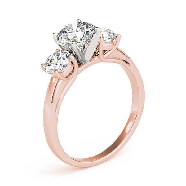 Crowned Three-Stone Round Diamond Engagement Ring — 9K/18K Gold & Platinum