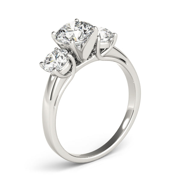 Crowned Three-Stone Round Diamond Engagement Ring — 9K/18K Gold & Platinum