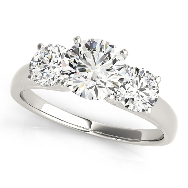 Crowned Three-Stone Round Diamond Engagement Ring — 9K/18K Gold & Platinum