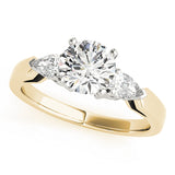 Refined Three-Stone Pear Diamond Engagement Ring — 9K/18K Gold & Platinum