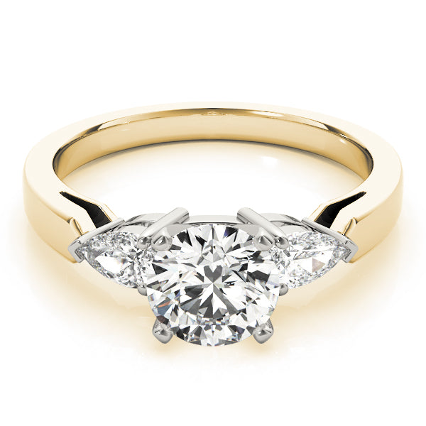 Refined Three-Stone Pear Diamond Engagement Ring — 9K/18K Gold & Platinum