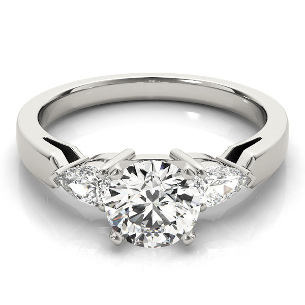 Refined Three-Stone Pear Diamond Engagement Ring — 9K/18K Gold & Platinum