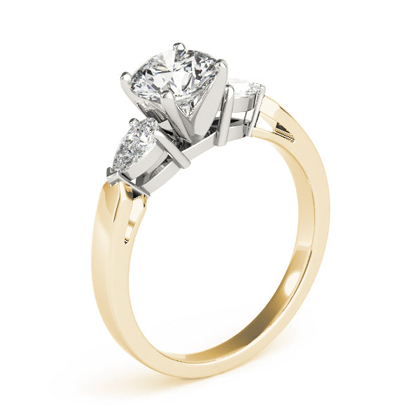 Refined Three-Stone Pear Diamond Engagement Ring — 9K/18K Gold & Platinum