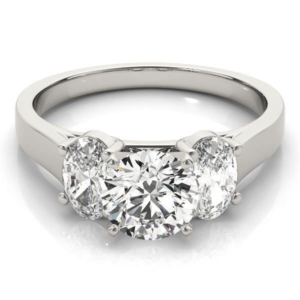 Couture Three-Stone Oval Diamond Engagement Ring — 9K/18K Gold & Platinum