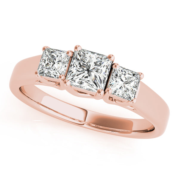 Graceful Three-Stone Princess Diamond Engagement Ring — 9K/18K Gold & Platinum