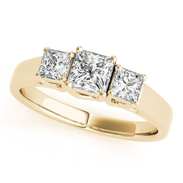 Graceful Three-Stone Princess Diamond Engagement Ring — 9K/18K Gold & Platinum