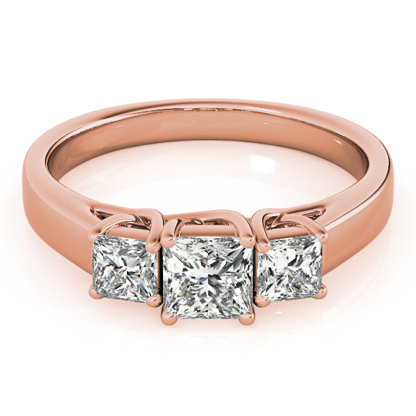 Graceful Three-Stone Princess Diamond Engagement Ring — 9K/18K Gold & Platinum