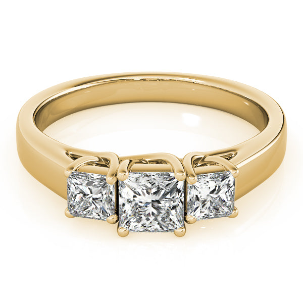 Graceful Three-Stone Princess Diamond Engagement Ring — 9K/18K Gold & Platinum