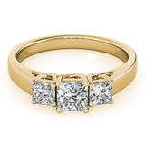 Graceful Three-Stone Princess Diamond Engagement Ring — 9K/18K Gold & Platinum
