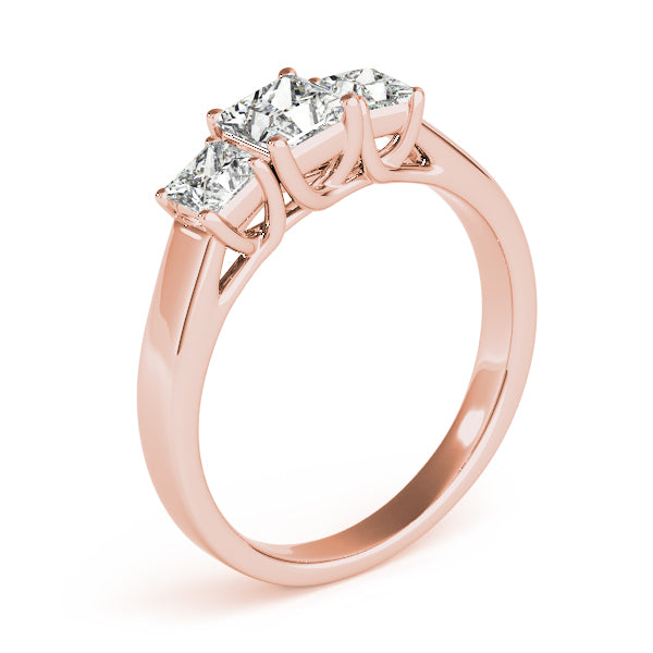 Graceful Three-Stone Princess Diamond Engagement Ring — 9K/18K Gold & Platinum