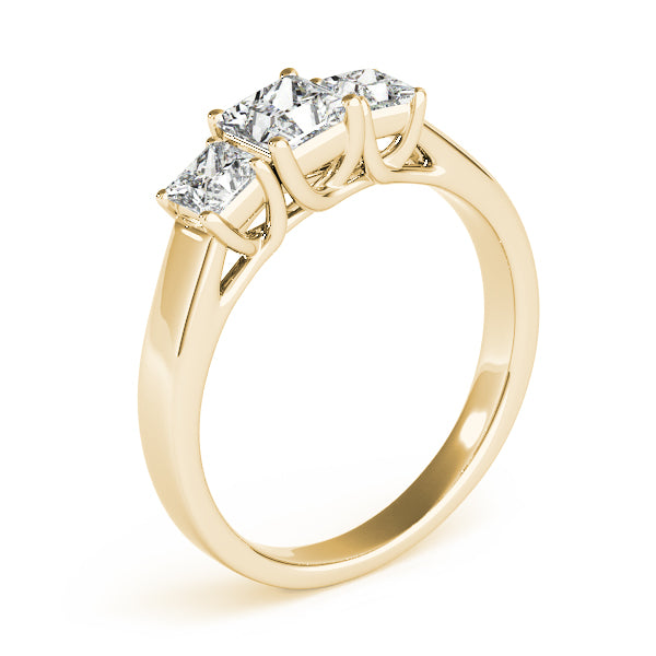 Graceful Three-Stone Princess Diamond Engagement Ring — 9K/18K Gold & Platinum