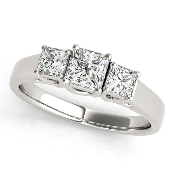 Graceful Three-Stone Princess Diamond Engagement Ring — 9K/18K Gold & Platinum