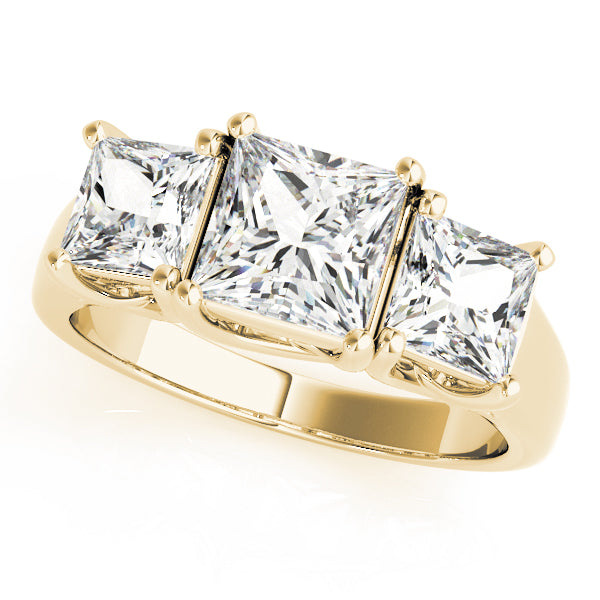 Dazzling Three-Stone Princess Diamond Engagement Ring — 9K/18K Gold & Platinum